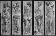 Load image into Gallery viewer, Roman Greek Carved nymph Fountain of Innocents Danaides of Argos Figure Sculptural Wall frieze plaque relief www.Neo-Mfg.com 11.25&quot; 4pc set
