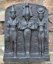 Load image into Gallery viewer, History Egyptian Triad of Osiris Dedia stele the master builder. Isis Osiris &amp; Horus Artifact Sculpture Statue 16&quot; www.Neo-Mfg.com
