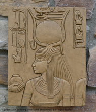 Load image into Gallery viewer, History Egyptian Goddess Isis Offering wine Tomb Horemheb Sculptural wall relief www.Neo-Mfg.com 9.5&quot; d16
