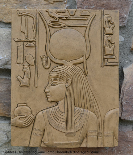 History Egyptian Goddess Isis Offering wine Tomb Horemheb Sculptural wall relief www.Neo-Mfg.com 9.5