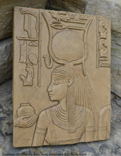 Load image into Gallery viewer, History Egyptian Goddess Isis Offering wine Tomb Horemheb Sculptural wall relief www.Neo-Mfg.com 9.5&quot; d16
