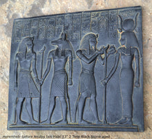 Load image into Gallery viewer, Egyptian Horemheb Pharaoh before Anubis &amp; Isis sculpture wall art frieze www.Neo-Mfg.com 10.5&quot; h3
