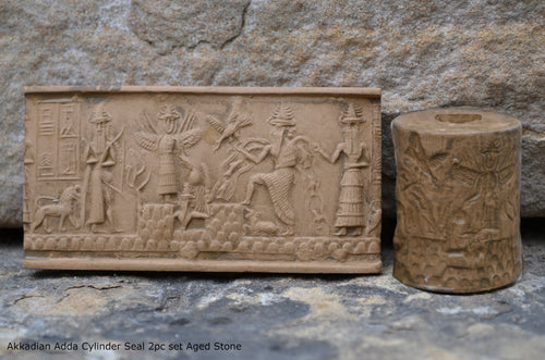 Historical Assyrian Akkadian Adda Cylinder Seal wall Sculpture www.Neo-Mfg.com Mesopotamia Museum Reproduction 2pc set Cy1