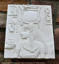 Load image into Gallery viewer, History Egyptian Goddess Isis Offering wine Tomb Horemheb Sculptural wall relief www.Neo-Mfg.com 9.5" d16
