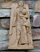 Load image into Gallery viewer, Assyrian Gilgamesh Hero Overpowering a Lion Artifact Carved Sculpture Statue Sculpture Statue 14.5" www.Neo-Mfg.com Museum Replica L19
