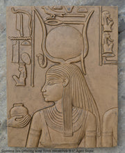 Load image into Gallery viewer, History Egyptian Goddess Isis Offering wine Tomb Horemheb Sculptural wall relief www.Neo-Mfg.com 9.5&quot; d16
