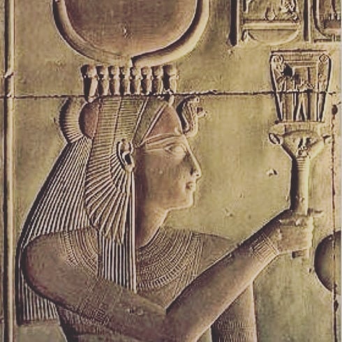 History Egyptian Isis Hathor holding Sistrum Sculptural wall relief www.Neo-Mfg.com 8.25