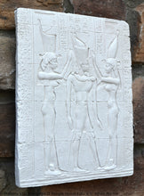 Load image into Gallery viewer, History Egyptian Ptolemy VIII Euergetes II Temple of Horus at Edfu Sculptural wall relief www.Neo-Mfg.com 9.5&quot; d25
