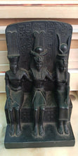 Load image into Gallery viewer, History Egyptian triad Ramesses II, Amun, Mut attributes of the goddess Hathor Artifact Sculpture 6&quot; www.Neo-Mfg.com museum reproduction
