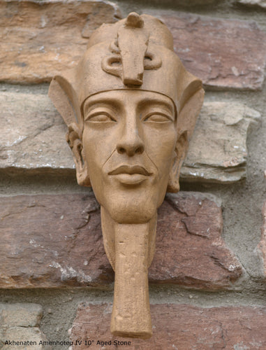 History Egyptian Pharaoh Akhenaten Amenhotep IV Sun god Sculptural wall relief bust Neo-Mfg 10