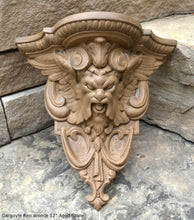 Load image into Gallery viewer, Gargoyle Satyr wall Shelf corbel Grotesque goblin sculpture www.NEO-MFG.com 12&quot; winged greenman leaf face
