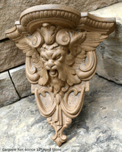 Load image into Gallery viewer, Gargoyle Satyr wall Shelf corbel Grotesque goblin sculpture www.NEO-MFG.com 12&quot; winged greenman leaf face
