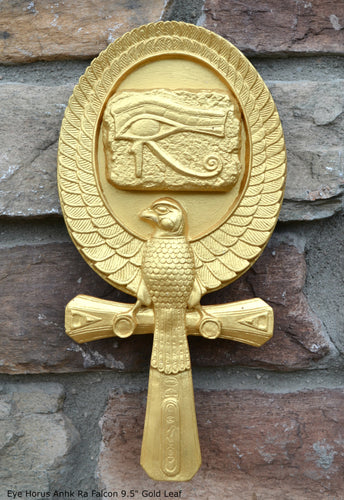 Egyptian Eye Horus Ankh Ra Falcon artifact carving sculpture statue 9.5