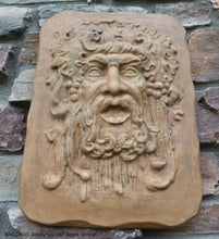 Load image into Gallery viewer, Roman Greek BACCHUS Dionysus Greenman Figure Sculptural Wall frieze plaque Fragment relief www.Neo-Mfg.com 16&quot;
