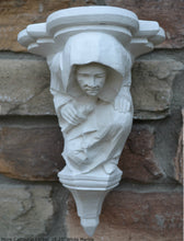 Load image into Gallery viewer, Gargoyle Monk Cathedral wall Shelf corbel Grotesque goblin sculpture www.NEO-MFG.com 10.25&quot; Medieval
