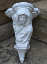 Load image into Gallery viewer, Gargoyle Monk Cathedral wall Shelf corbel Grotesque goblin sculpture www.NEO-MFG.com 10.25" Medieval
