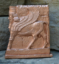 Load image into Gallery viewer, Historical Assyrian Lamassu Persian winged bull Guardian of Persepolis relief sculpture ancient replica Sculpture www.Neo-Mfg.com 6&quot;
