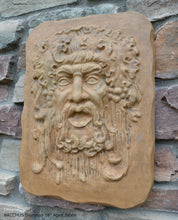Load image into Gallery viewer, Roman Greek BACCHUS Dionysus Greenman Figure Sculptural Wall frieze plaque Fragment relief www.Neo-Mfg.com 16&quot;
