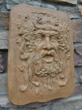Load image into Gallery viewer, Roman Greek BACCHUS Dionysus Greenman Figure Sculptural Wall frieze plaque Fragment relief www.Neo-Mfg.com 16&quot;
