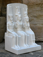 Load image into Gallery viewer, History Egyptian triad Ramesses II, Amun, Mut attributes of the goddess Hathor Artifact Sculpture 6&quot; www.Neo-Mfg.com museum reproduction
