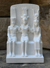 Load image into Gallery viewer, History Egyptian triad Ramesses II, Amun, Mut attributes of the goddess Hathor Artifact Sculpture 6" www.Neo-Mfg.com museum reproduction
