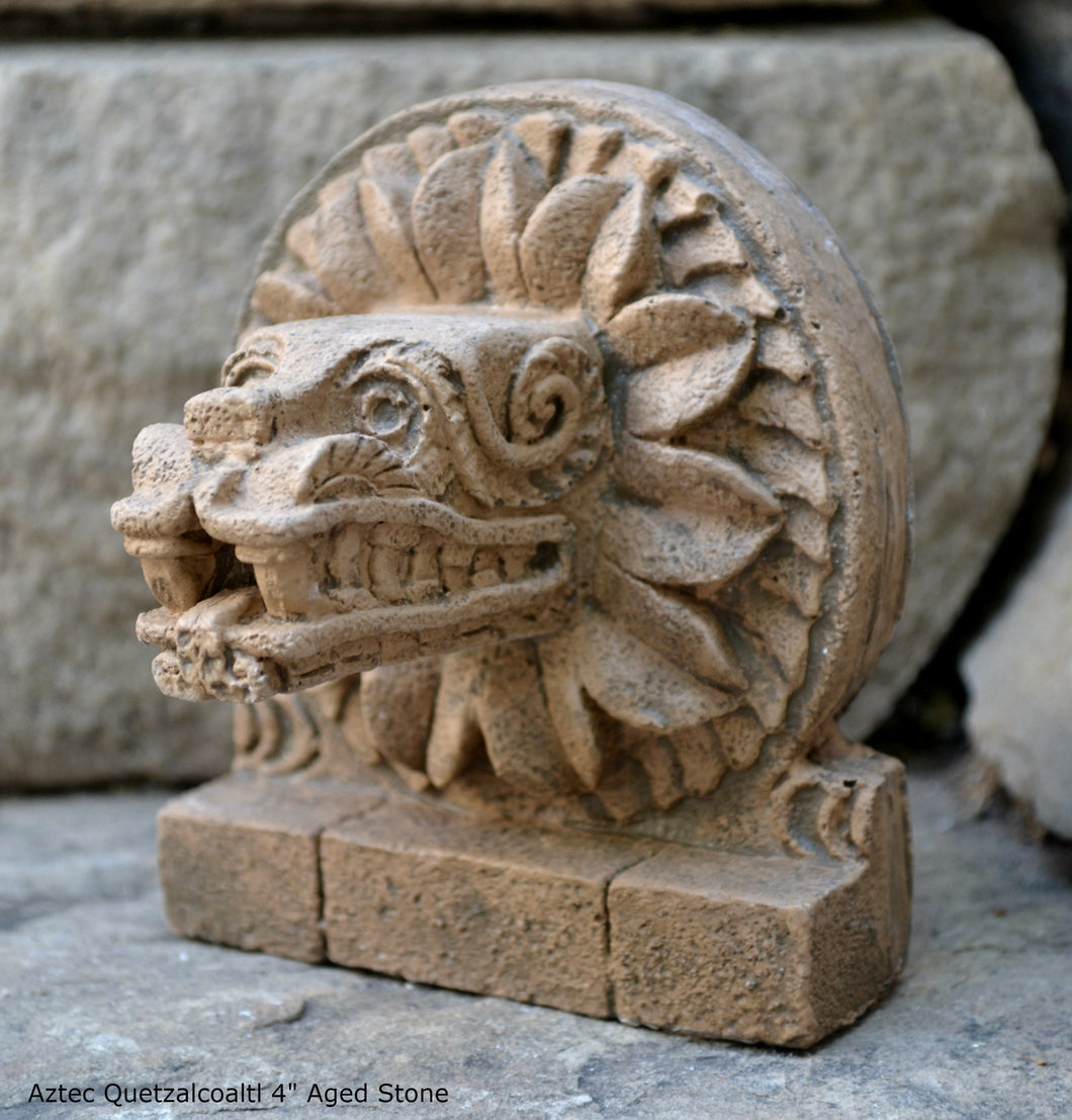 History Feathered Serpent Head of Quetzalcoatl Aztec Maya Artifact Carved Sculpture Statue 4