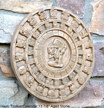 Load image into Gallery viewer, History MAYAN AZTEC Haab Tzolkin CALENDAR Sculptural wall relief plaque 10 3/8" Museum Quality Neo-Mfg n6
