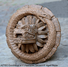Load image into Gallery viewer, History MAYAN AZTEC Ouroborus w/ F Feathered Serpent 6" Sculptural wall relief plaque 6" www.Neo-Mfg.com
