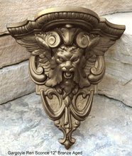 Load image into Gallery viewer, Gargoyle Satyr wall Shelf corbel Grotesque goblin sculpture www.NEO-MFG.com 12&quot; winged greenman leaf face
