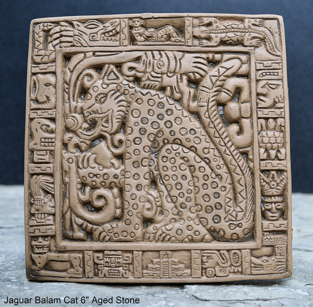 Aztec Mayan Jaguar Balam Cat sculpture Wall plaque carving 6