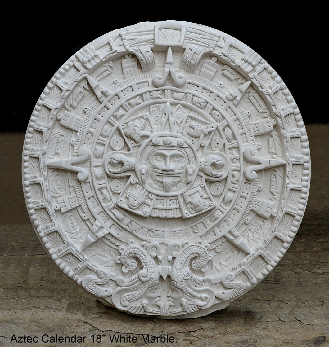 History MAYAN AZTEC CALENDAR on Stone Sculptural wall relief plaque 15.5