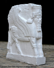 Load image into Gallery viewer, Historical Assyrian Lamassu Persian winged bull Guardian of Persepolis relief sculpture ancient replica Sculpture www.Neo-Mfg.com 9&quot;
