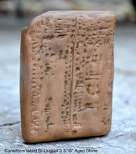 Load image into Gallery viewer, Sumerian Cuneiform tablet Bi-Lingual Akkadian Sumerian sculptural www.Neo-Mfg.com 3 3/16&quot; Museum reproduction C4
