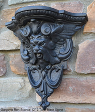 Load image into Gallery viewer, Gargoyle Satyr wall Shelf corbel Grotesque goblin sculpture www.NEO-MFG.com 12&quot; winged greenman leaf face
