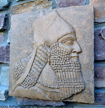 Load image into Gallery viewer, King Ashurnasirpal II Nimrud bust cameo Fragment Sculptural wall relief plaque www.Neo-Mfg.com 13&quot;
