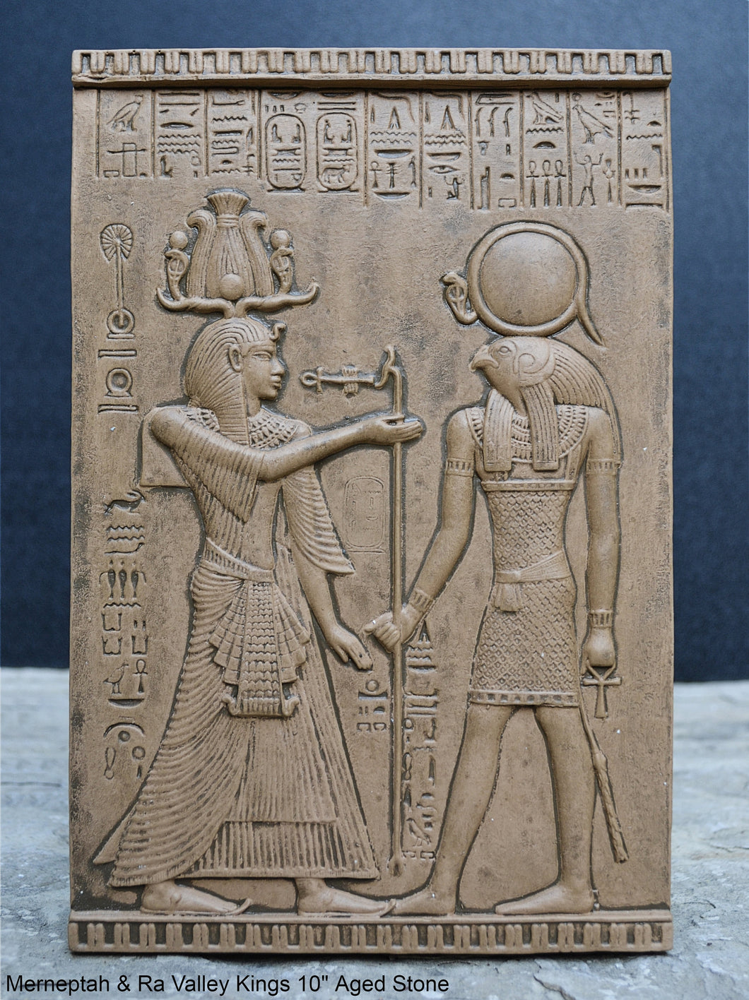 History Egyptian Merneptah & Ra Valley Kings Sculptural wall relief plaque Neo-Mfg 10