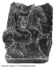 Load image into Gallery viewer, Roman Greek Horseman Figure Sculptural Wall frieze plaque Fragment relief 1st century B.C. Greek. 1907 www.Neo-Mfg.com 17&quot;
