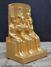 Load image into Gallery viewer, History Egyptian triad Ramesses II, Amun, Mut attributes of the goddess Hathor Artifact Sculpture 6&quot; www.Neo-Mfg.com museum reproduction
