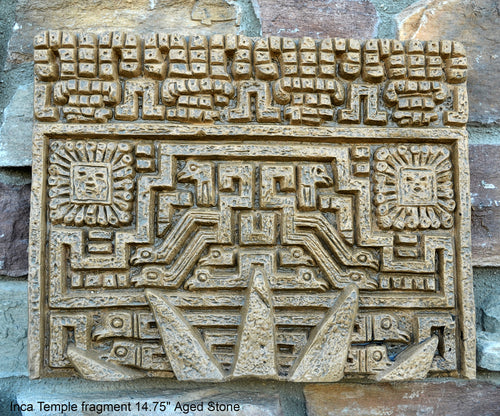 Peru Inca Mesoamerican Sun temple fragment carving Sculptural wall relief plaque 14.75