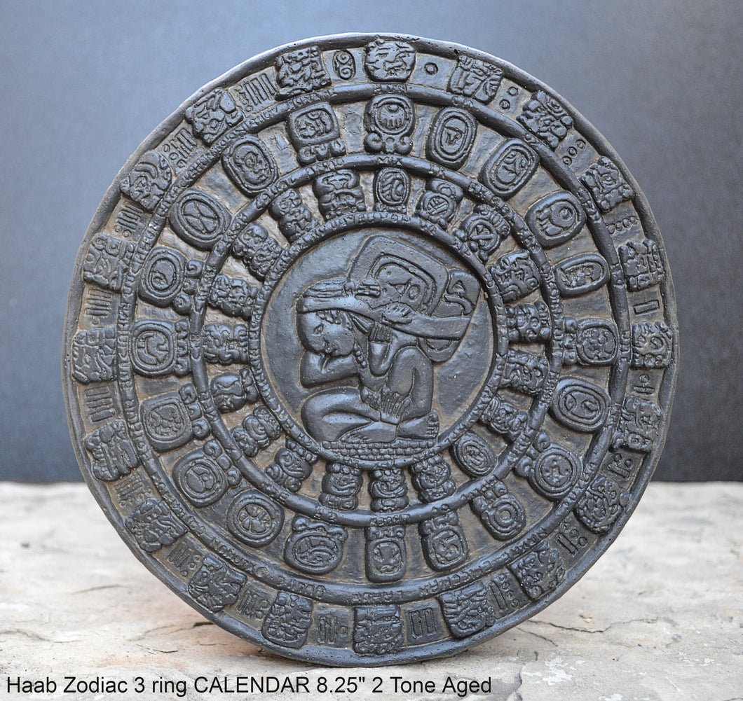 History MAYAN AZTEC Haab Zodiac 3 ring CALENDAR Sculptural wall relief plaque 8.25