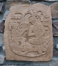 Load image into Gallery viewer, Aztec Mayan Mesoamerican Oval Palace tomb Palenque temple fragment carving Sculptural wall relief plaque 16.125&quot; www.Neo-Mfg.com
