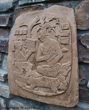 Load image into Gallery viewer, Aztec Mayan Mesoamerican Oval Palace tomb Palenque temple fragment carving Sculptural wall relief plaque 16.125&quot; www.Neo-Mfg.com
