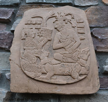 Load image into Gallery viewer, Aztec Mayan Mesoamerican Oval Palace tomb Palenque temple fragment carving Sculptural wall relief plaque 16.125&quot; www.Neo-Mfg.com
