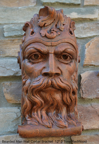 Bearded Man Wall Corbel Bracket carving Sculptural wall relief plaque 11.125