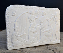 Load image into Gallery viewer, Roman Greek Musician Figure2 Sculptural Wall frieze plaque Fragment www.Neo-Mfg.com 9 5/8&quot; d3
