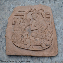Load image into Gallery viewer, Aztec Mayan Mesoamerican Oval Palace tomb Palenque temple fragment carving Sculptural wall relief plaque 16.125&quot; www.Neo-Mfg.com
