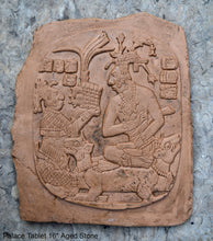 Load image into Gallery viewer, Aztec Mayan Mesoamerican Oval Palace tomb Palenque temple fragment carving Sculptural wall relief plaque 16.125&quot; www.Neo-Mfg.com
