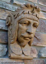 Load image into Gallery viewer, French Man Wall Corbel Bracket carving Sculptural wall relief plaque 11.125" www.Neo-Mfg.com Face Head
