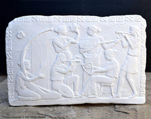 Load image into Gallery viewer, Roman Greek Musician Figure2 Sculptural Wall frieze plaque Fragment www.Neo-Mfg.com 9 5/8&quot; d3
