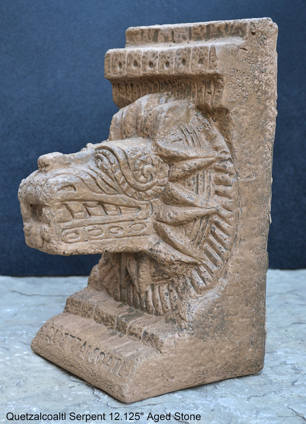 History Feathered Serpent Head of Quetzalcoaltl Aztec Maya Artifact Carved Sculpture Statue 12.125